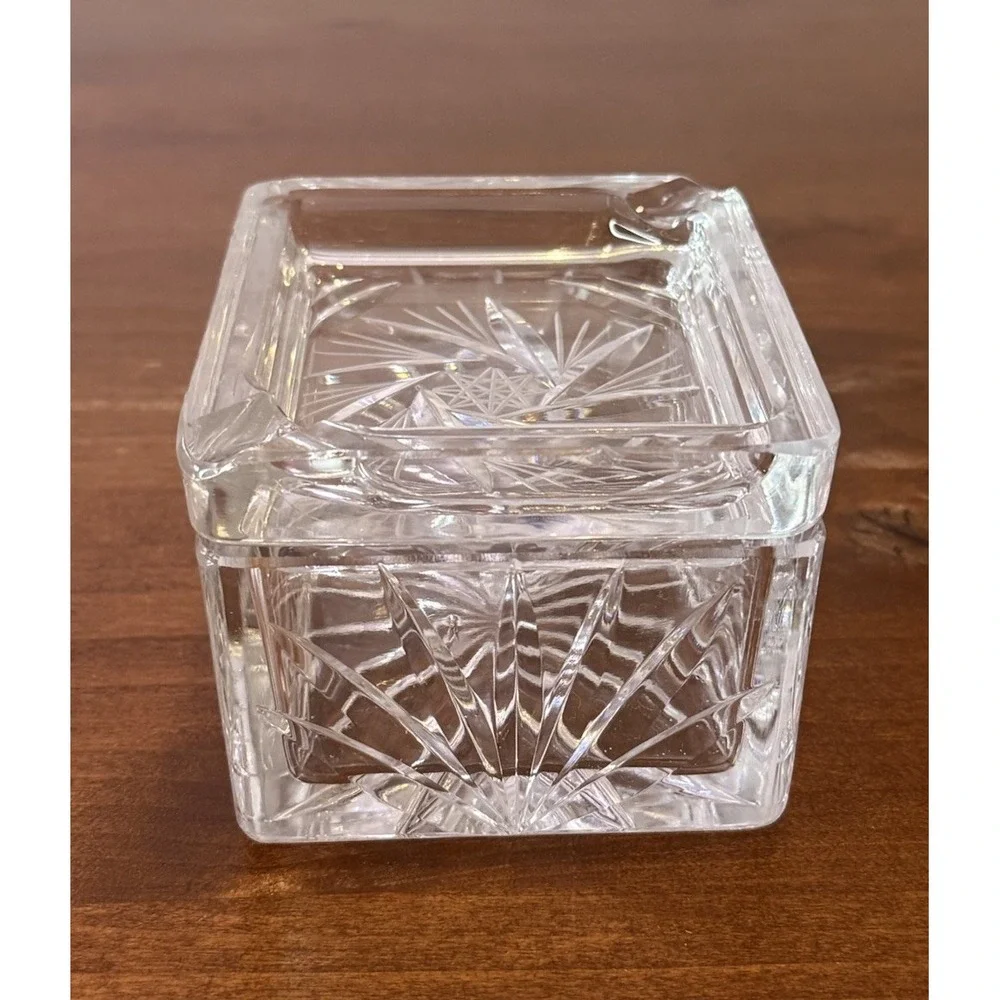 Vintage cut Crystal Ashtray & Cigarette Storage set Rectangle circa MCM Retro